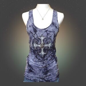Miss Me Womens Medium Tank Top Tie Dye Y2K Western Cross Lace